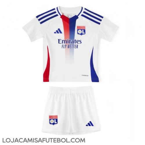 Camisa de Futebol Olympique Lyonnais Equipamento Principal Infantil 2024-25 Manga Curta (+ Calças curtas)